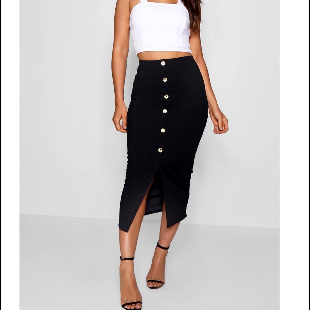 Boohoo Black Midaxi Button Skirt